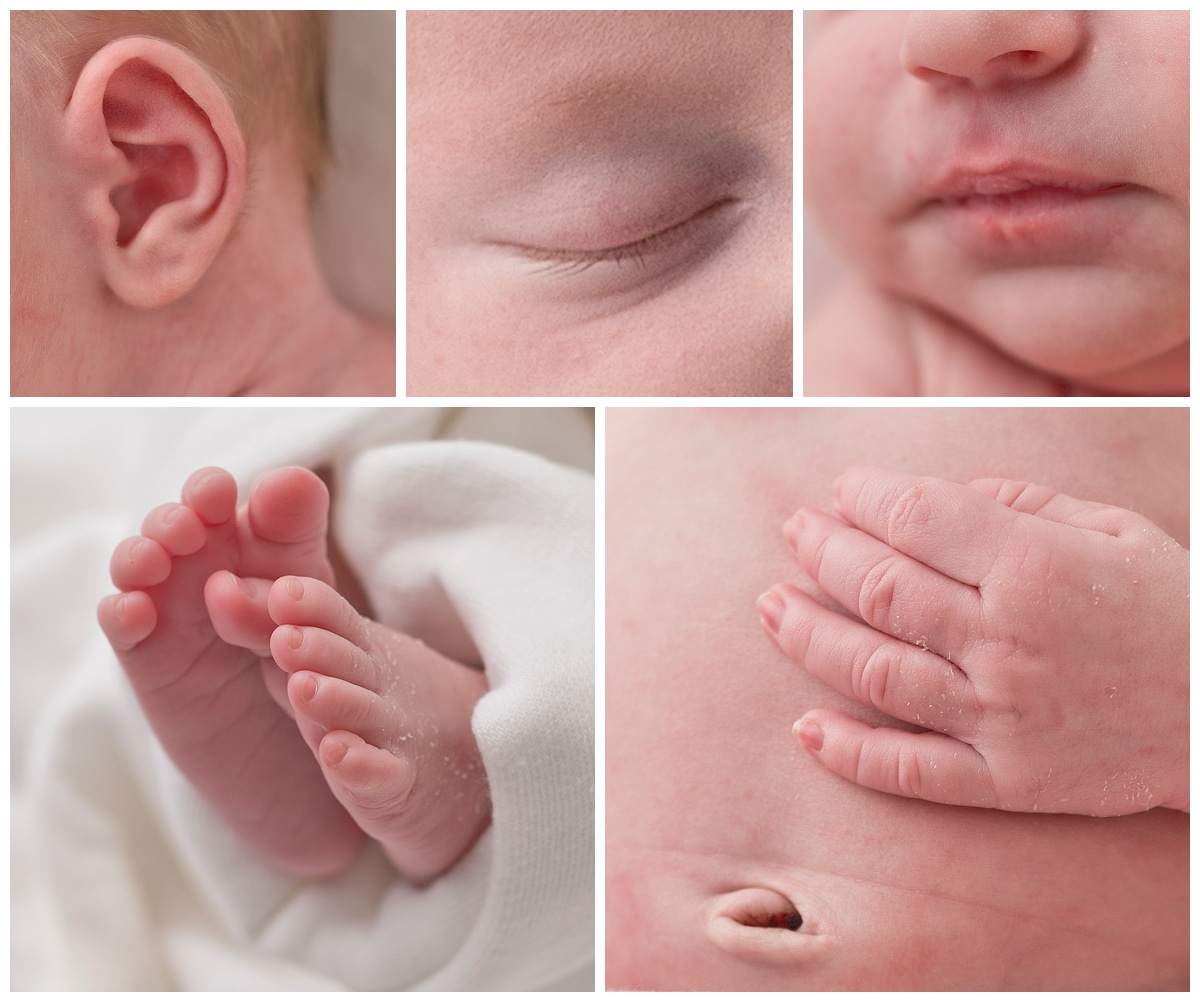 face and hand details of a newborn baby